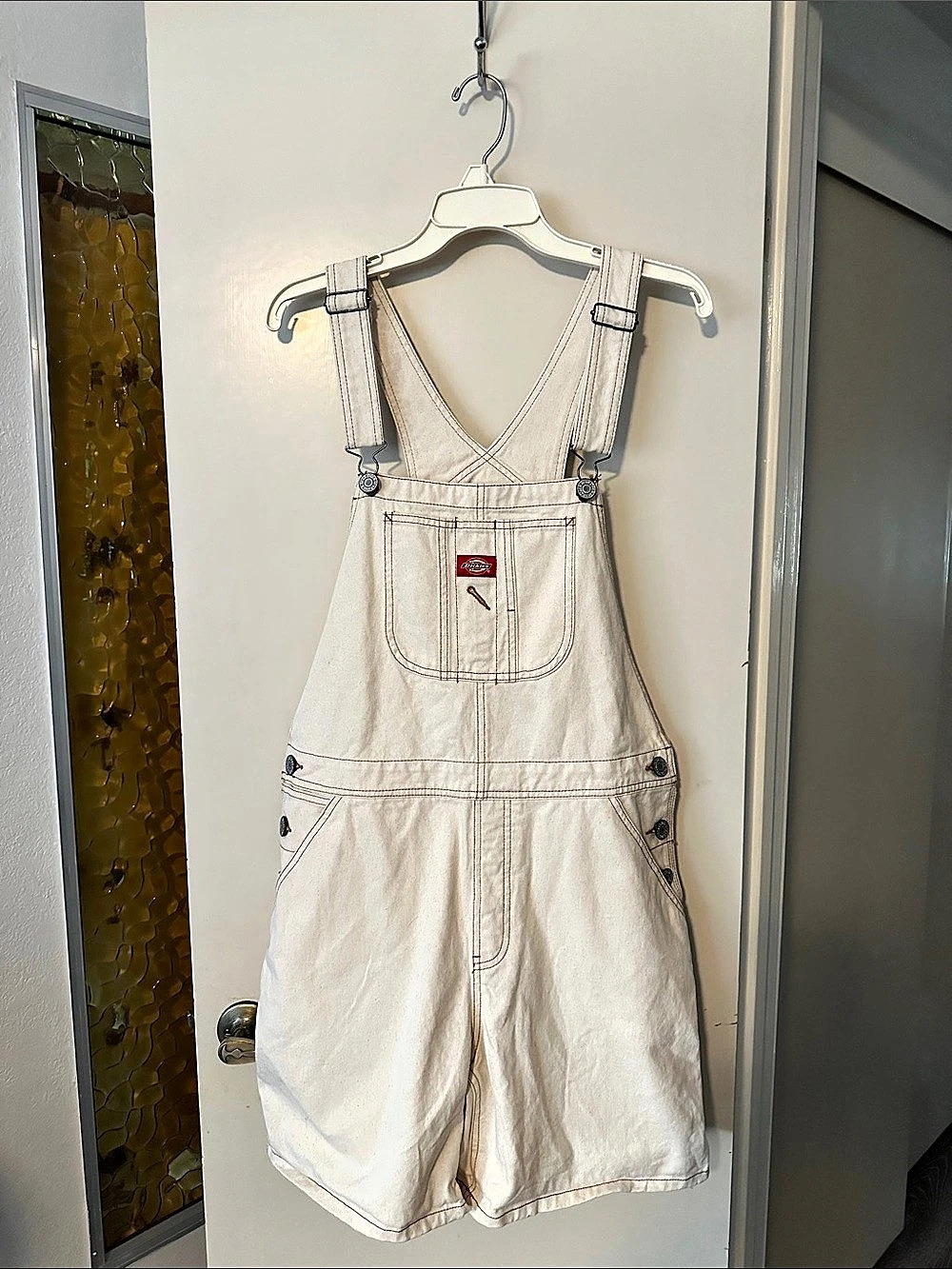 Dickies Relaxed Fit Duck Bib Shortalls Cream XL